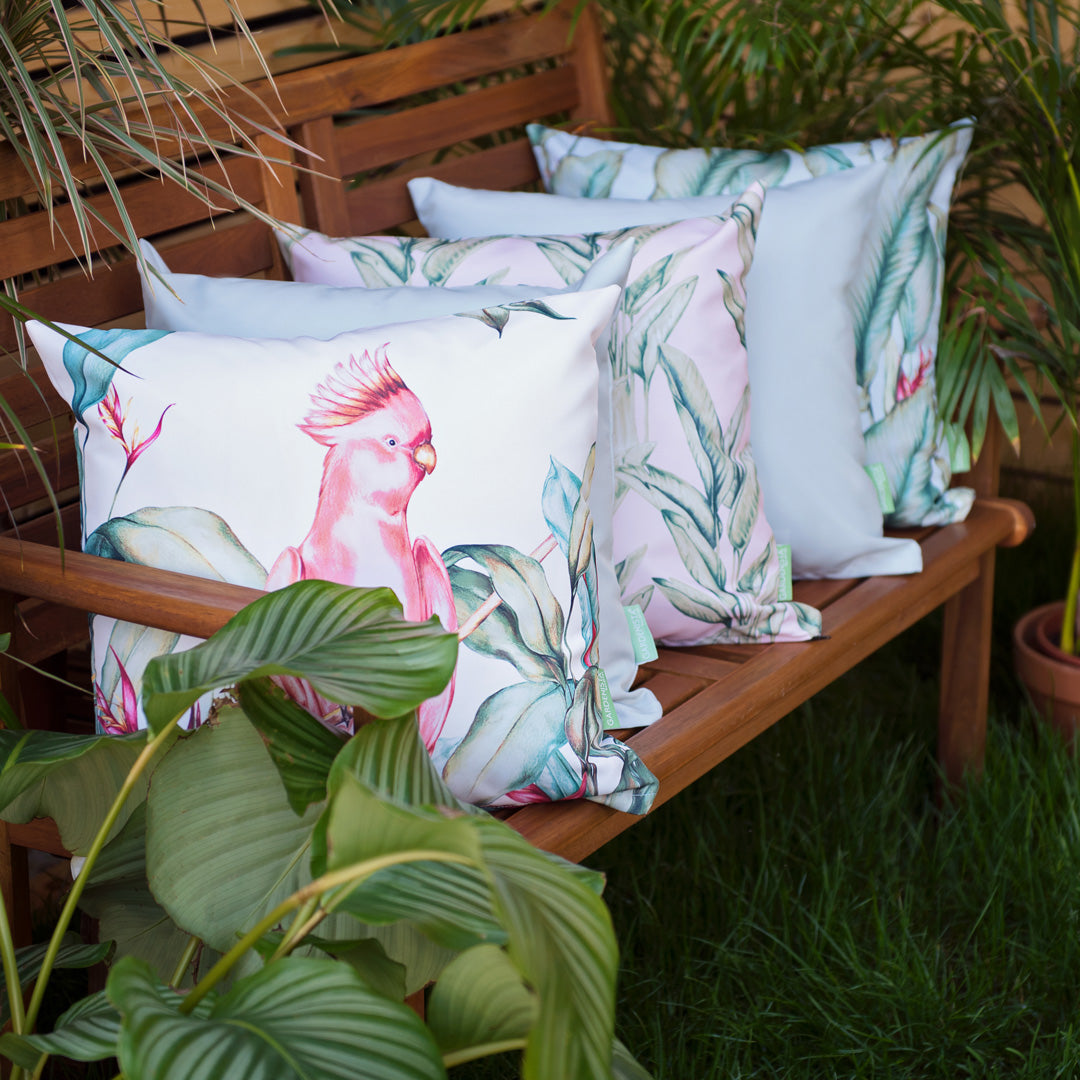 Water Resistant Garden Decorative Cushion Covers Outdoor Printed Pillow Covers - 5pc Set Cockatoo