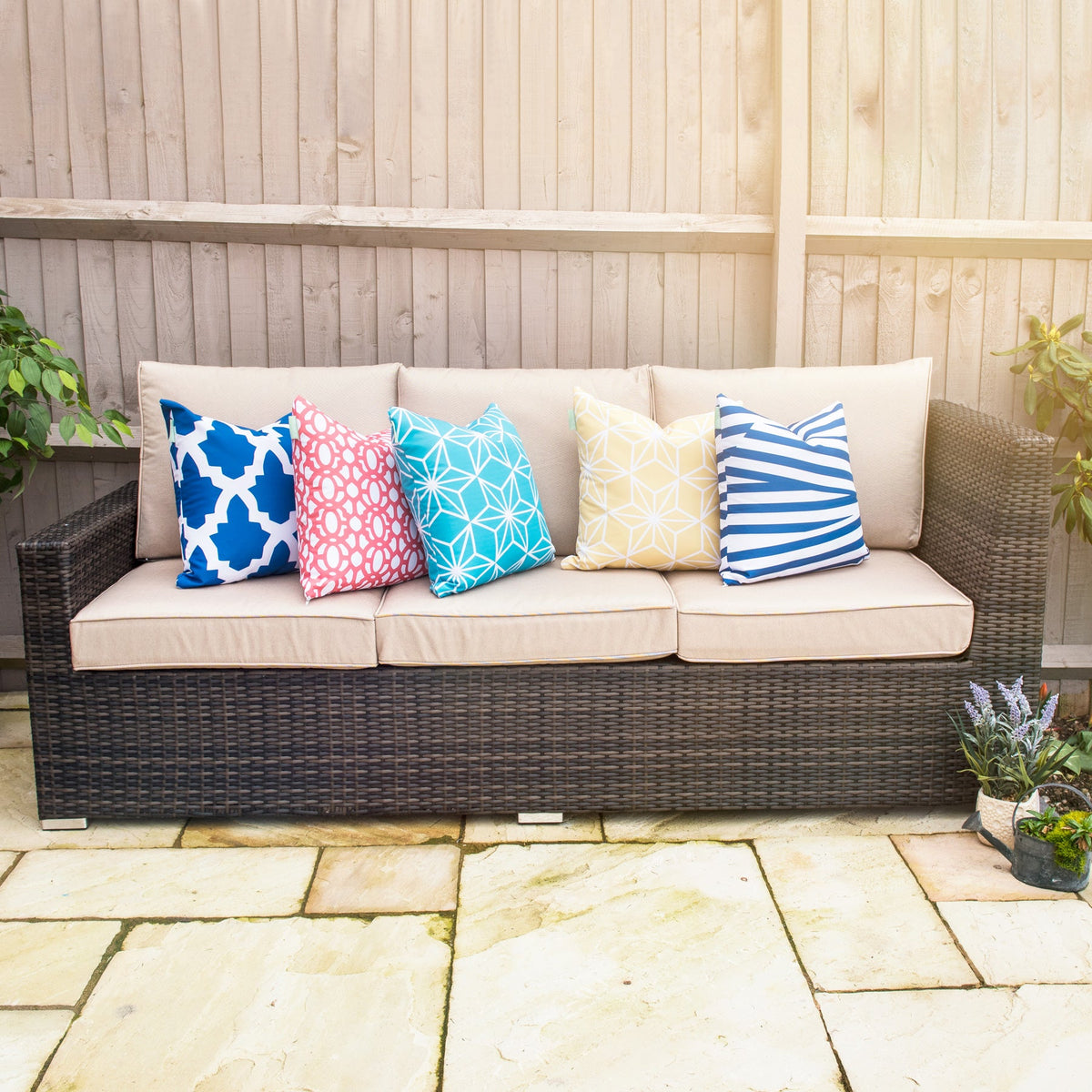 Water Resistant Garden Cushion Covers Outdoor Scatter Cushions Cover Printed Pillow Protector - 5pc Set Tile