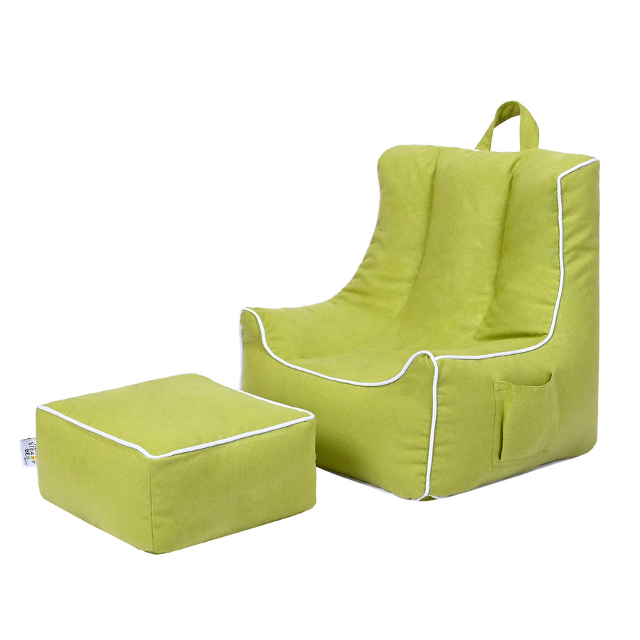 Kids Bean Bag Armchair with Footstool Indoor Beanbag Chair Gaming Kids Pouffes - Lime