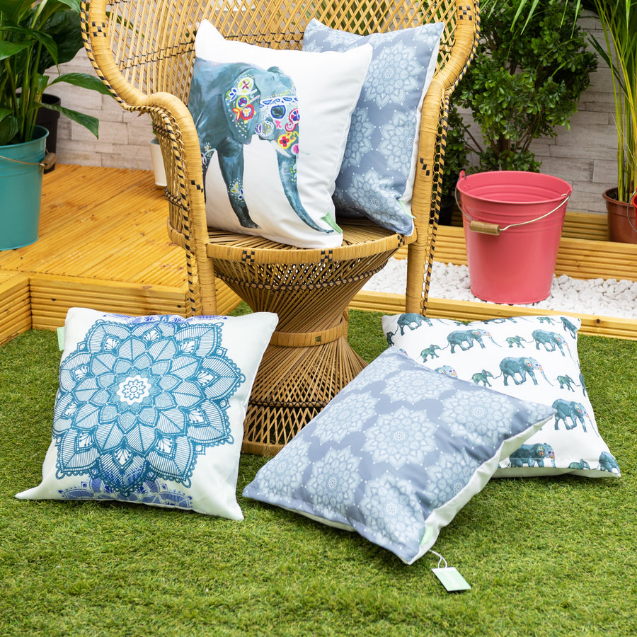 Water-Resistant Decorative Scatter Cushion Covers Outdoor Printed Cushion Cover - 5pc Set Elephant