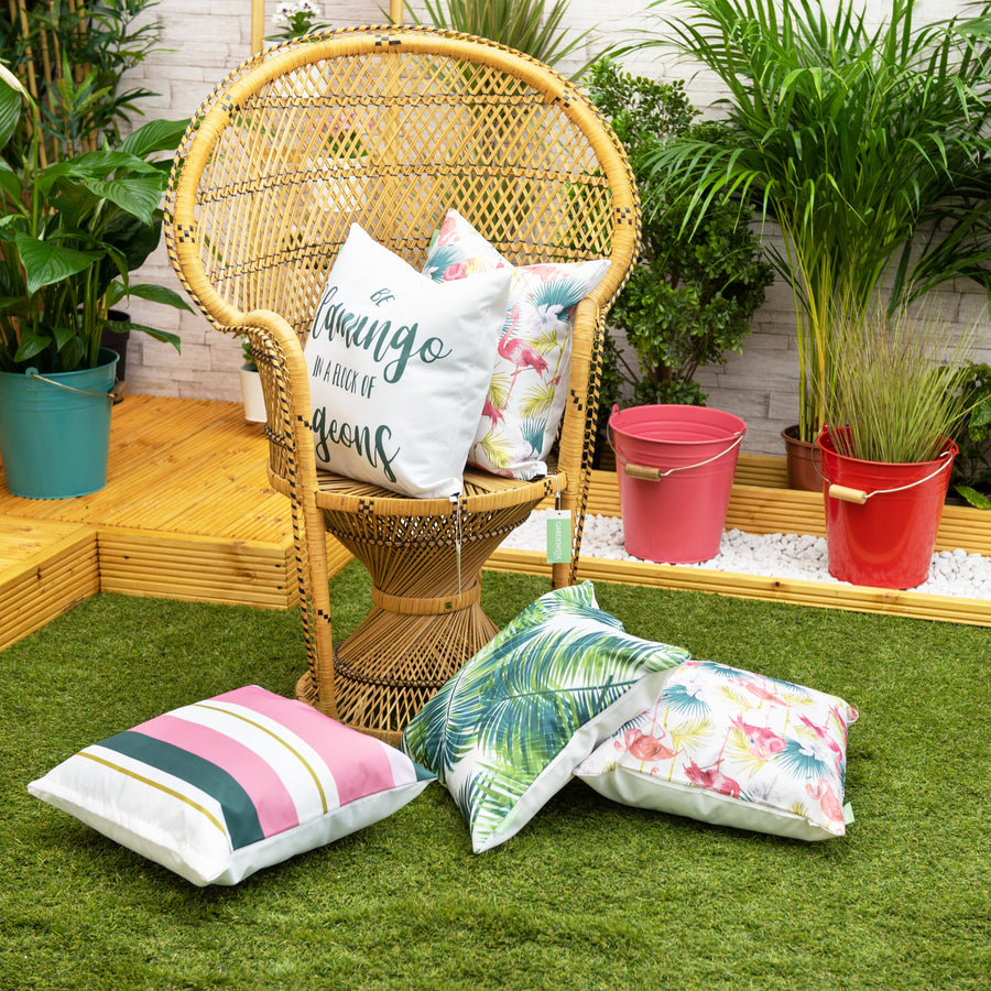 Garden Decorative Cushion Covers Water Resistant Cushions Cover Printed Pillows - 5pc Set Flamingo