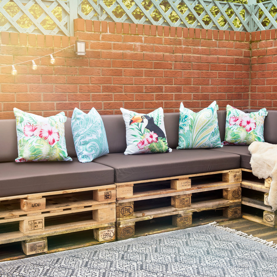 Outdoor Decorative Cushion Covers Water-Resistant Garden Cushion Cover - 5 Piece Toucan