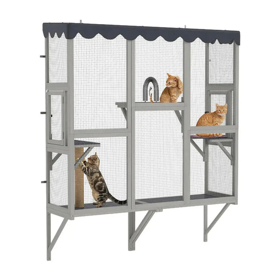Coziwow 59"L Wooden Outdoor Window Cat Catio with Rainproof Cover
