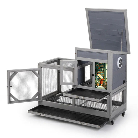 Coziwow 35"L 2-Tier Rolling Wooden Rabbit Hutch