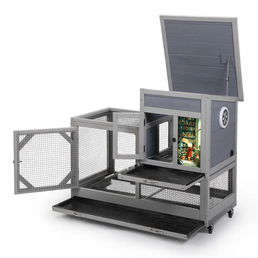 Coziwow 35"L 2-Tier Rolling Wooden Rabbit Hutch