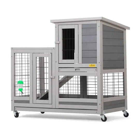 Coziwow 37″L 2-Story Wheeled Wooden Rabbit House - Basic Version