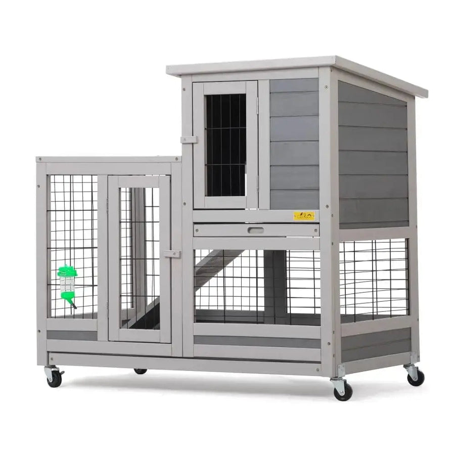 Coziwow 37″L 2-Story Wheeled Wooden Rabbit House - Basic Version