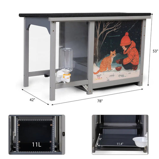 Coziwow 3-Gal Weatherproof Outdoor Stray Cat Feeder with Pedal-Operated Tray