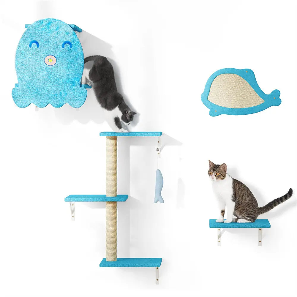Coziwow 4-Piece Ocean-Themed Wall Cat Furniture Set