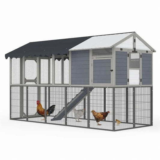 Coziwow 120"L Extra Large Walk‑In Metal Wooden Chicken Coop