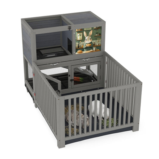 Coziwow 37"L Wooden Small Animal Playpen with Waterproof PVC Liner