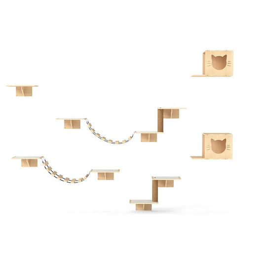Coziwow Capacity Natural Wooden Wall-Mounted Cat Climbing Set