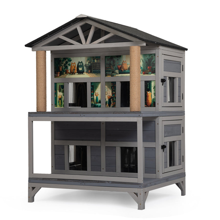 Coziwow Double-Layer Cat House with Removable Flaps for Stray Cats