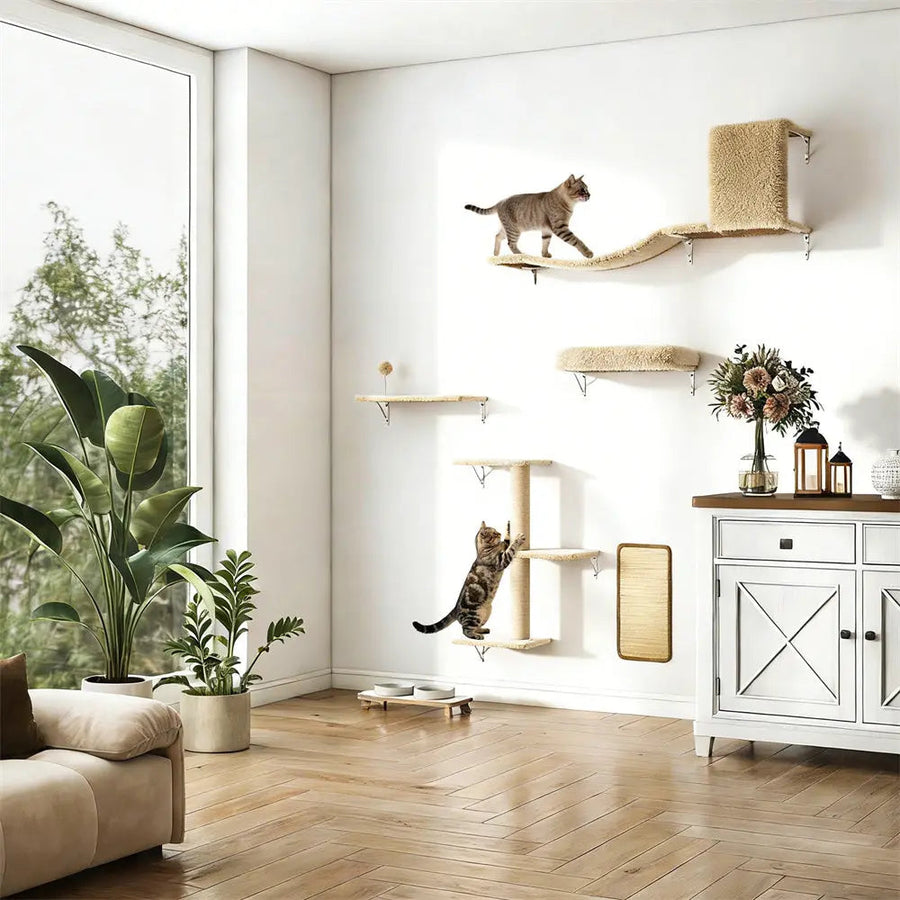 Coziwow 5-Piece Wall-Mounted Cat Activity Set - Beige