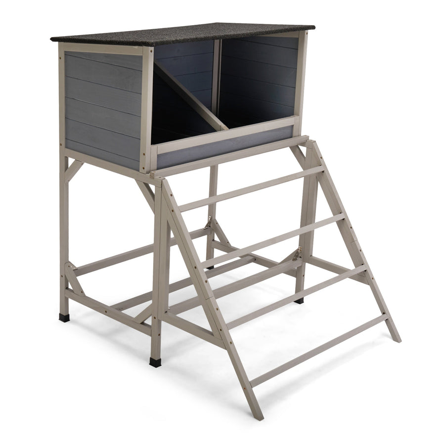 Coziwow 38"L Dark Gray Radiata Pine Wooden Chicken Coop with Standing Rack