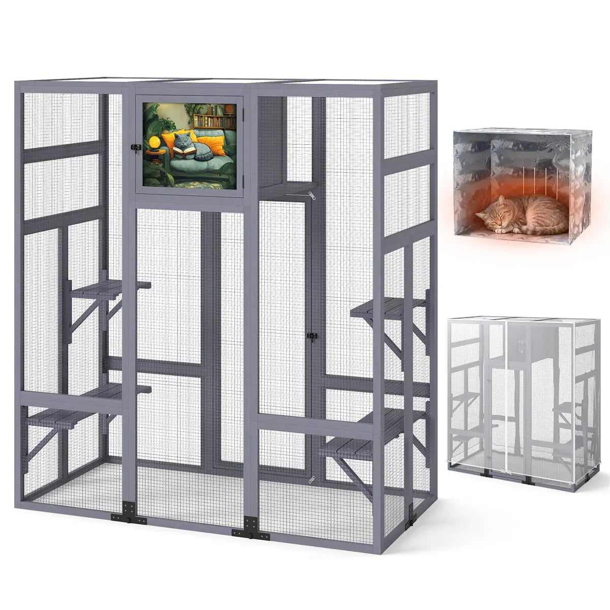 Coziwow 62" L Insulated Wooden Cat Enclosure