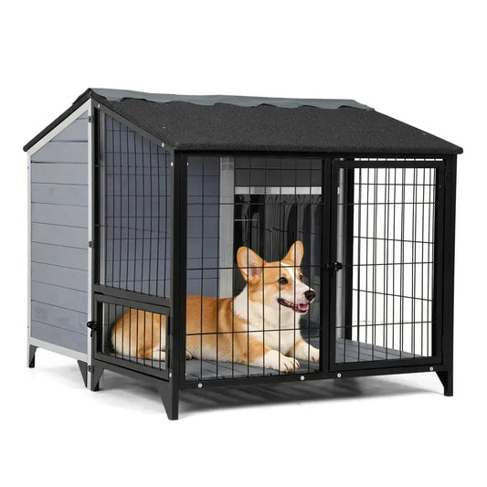 Coziwow 46"L 2-in-1 Wooden Aluminum Outdoor Dog House with Run