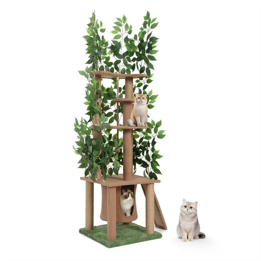 Coziwow 47.2"H Multi-Level Cat Tree with Artificial Greenery