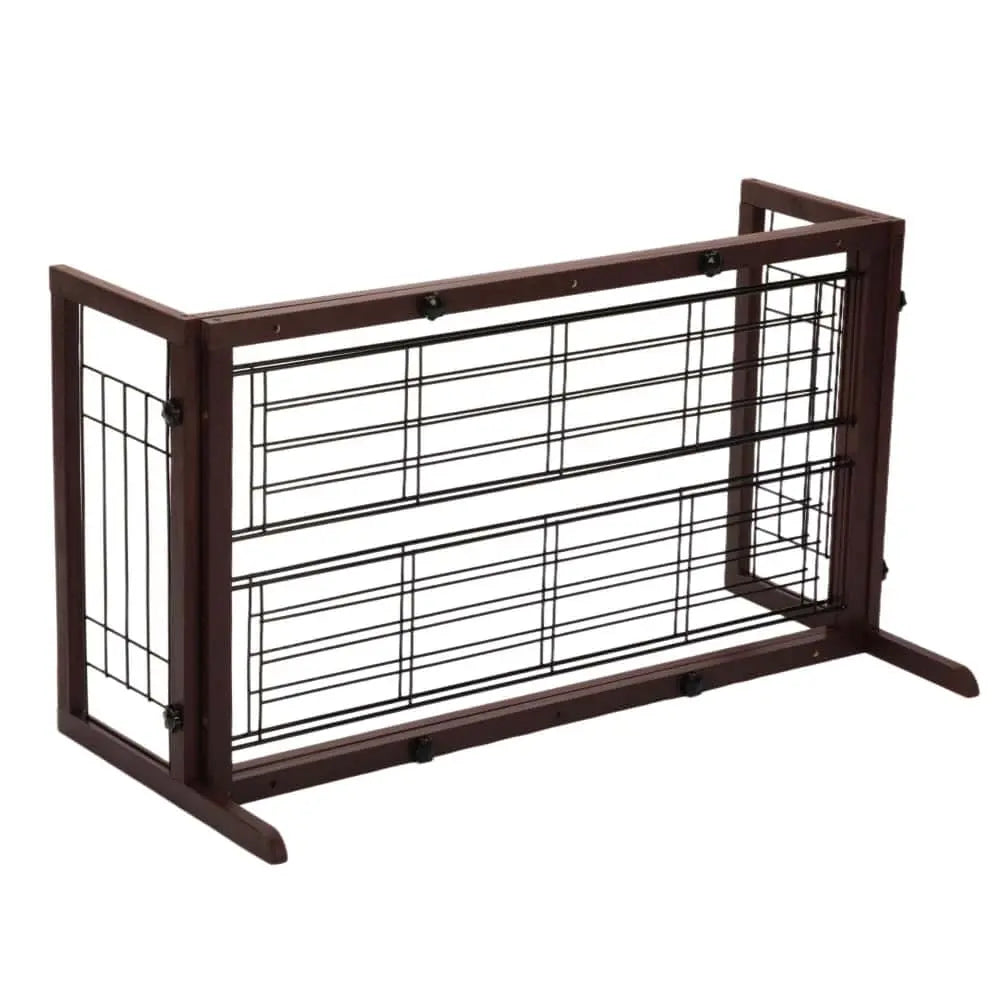 Coziwow 38"-71" Detachable Wooden Pet Gate with Wire Mesh - Brown