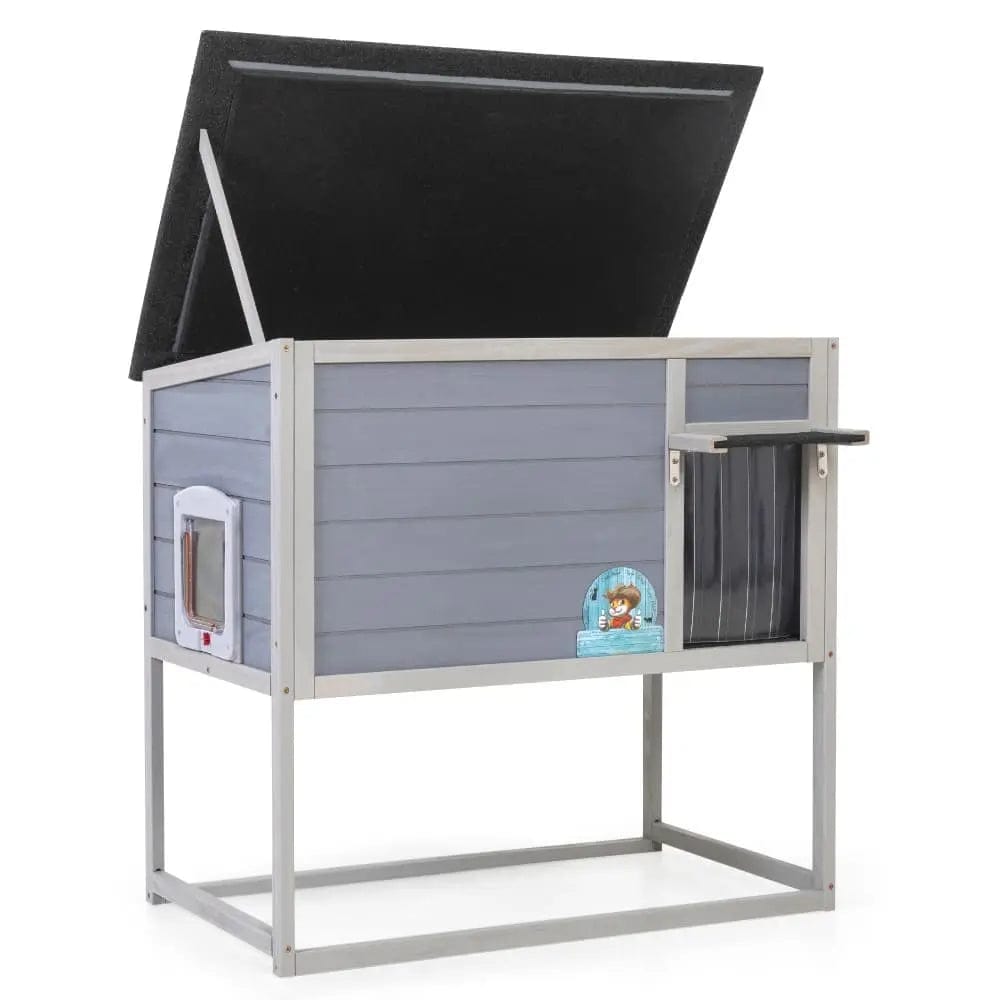Coziwow 35''L Raised Wooden Cat House - Plain / Insulated