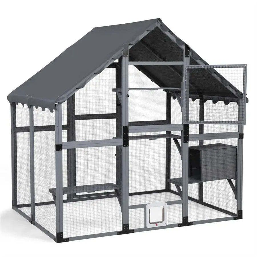 Coziwow 72"L Small Wooden Outdoor Cat Enclosure