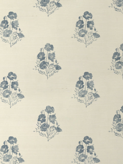 'California Poppy' Grasscloth Wallpaper by Nathan Turner - Blue - Grasscloth Roll