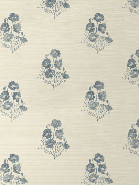 'California Poppy' Grasscloth Wallpaper by Nathan Turner - Blue - Grasscloth Roll