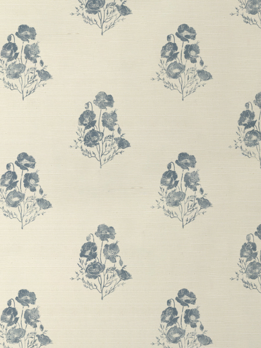 'California Poppy' Grasscloth Wallpaper by Nathan Turner - Blue - Grasscloth Roll