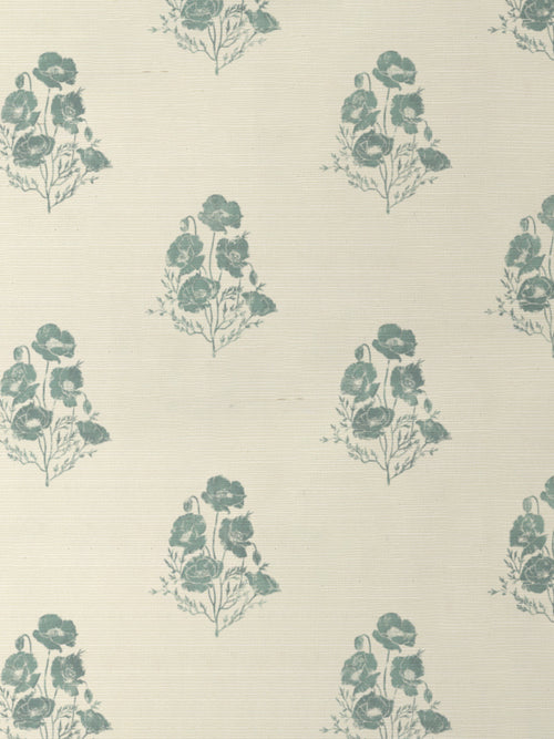 'California Poppy' Grasscloth Wallpaper by Nathan Turner - Seafoam - Grasscloth Roll