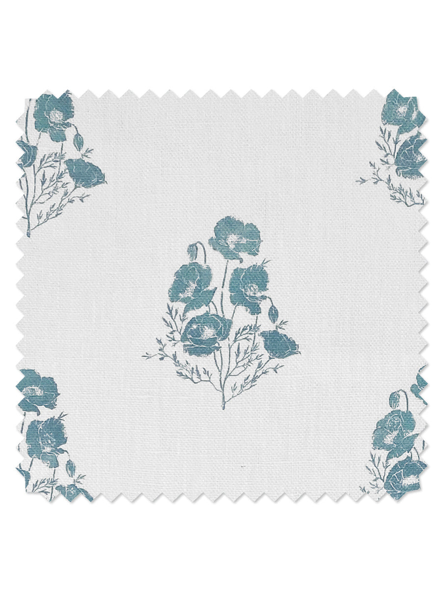 California Poppy' Linen Fabric by Nathan Turner - Seafoam - LINEN / YARD
