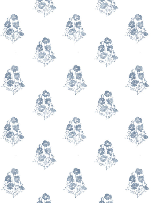'California Poppy' Wallpaper by Nathan Turner - Blue - Removable / 26 in. x 4.5 ft.
