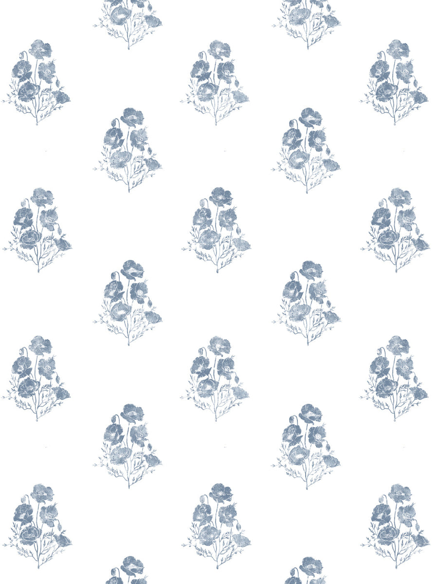 'California Poppy' Wallpaper by Nathan Turner - Blue - Removable / 26 in. x 4.5 ft.