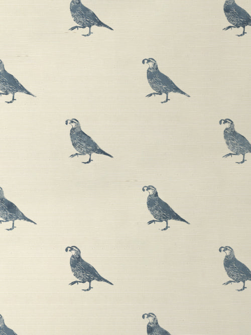 'California Quail' Grasscloth Wallpaper by Nathan Turner - Darker Blue - Grasscloth Roll