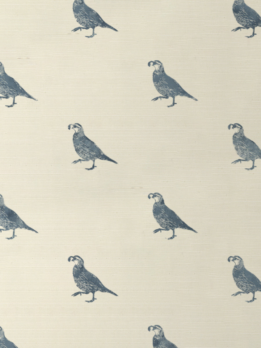 'California Quail' Grasscloth Wallpaper by Nathan Turner - Darker Blue - Grasscloth Roll