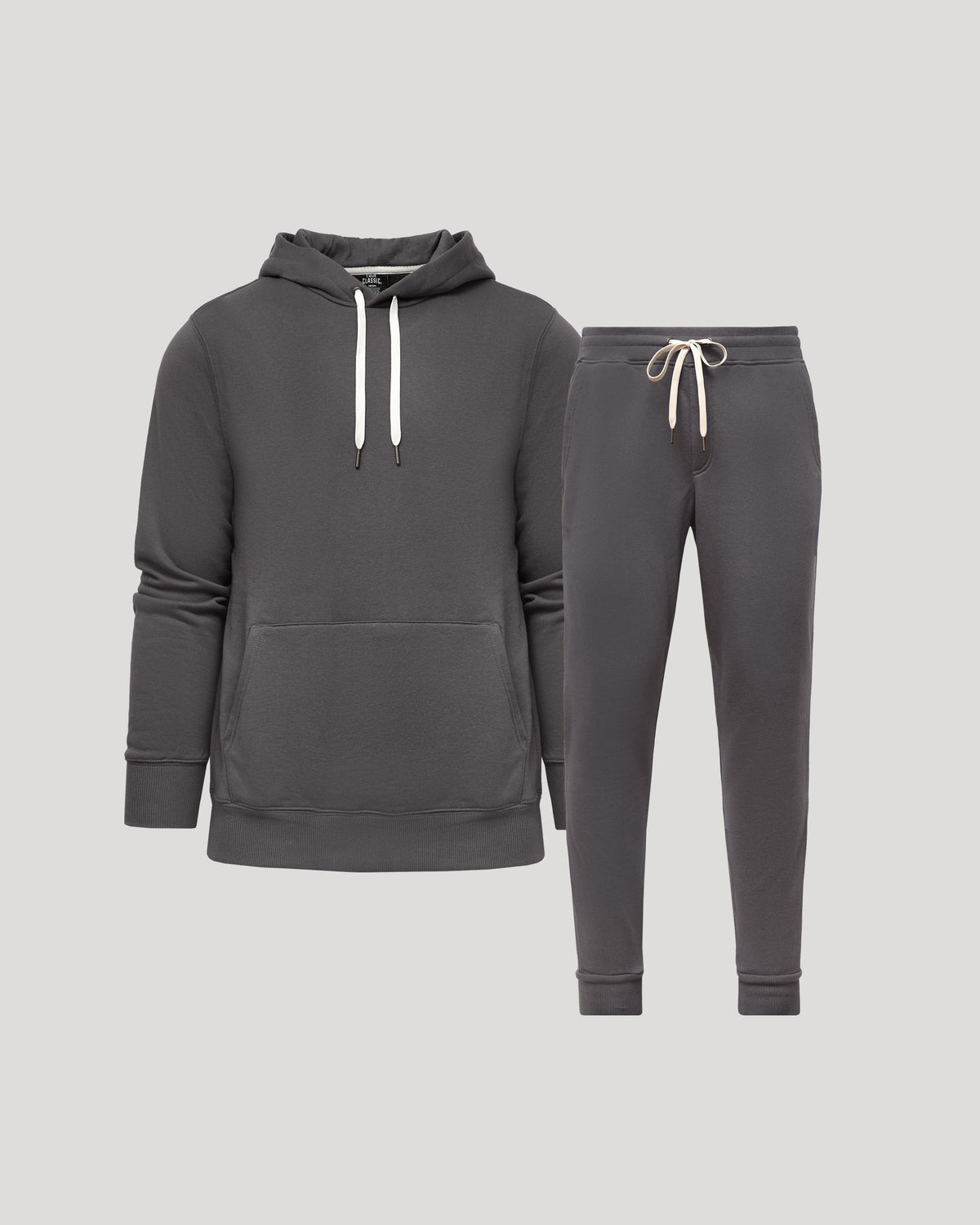 True Classic Carbon Gray Pullover Fleece Hoodie & Jogger Pants 2-Pack | Cotton Blend | Athletic Cut | Small