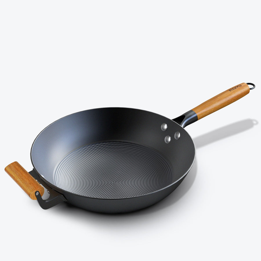 12.6 Inch Cast Iron Pan Carbon Steel Non Stick Pan Wok for All Cooktops