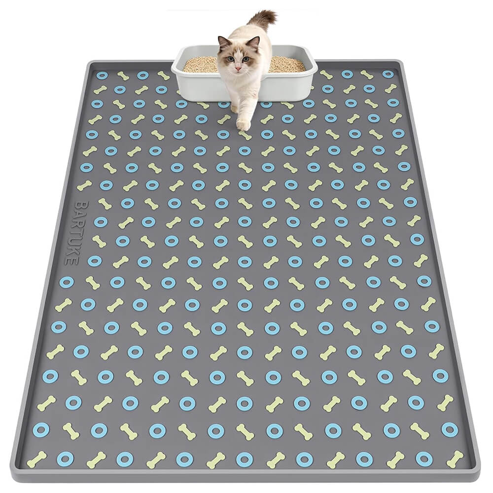 Bone Pattern Silicone Cat Litter Mat 40" x 28" Cat Mat for Litter Box - Dark Grey - Dark Gray