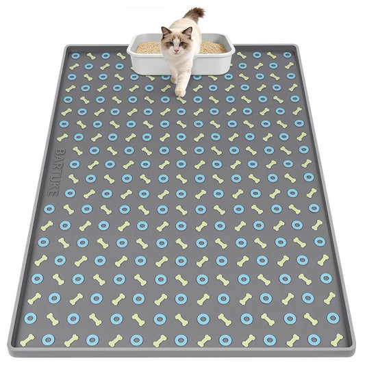 Bone Pattern Silicone Cat Litter Mat 40" x 28" Cat Mat for Litter Box - Dark Grey - Dark Gray