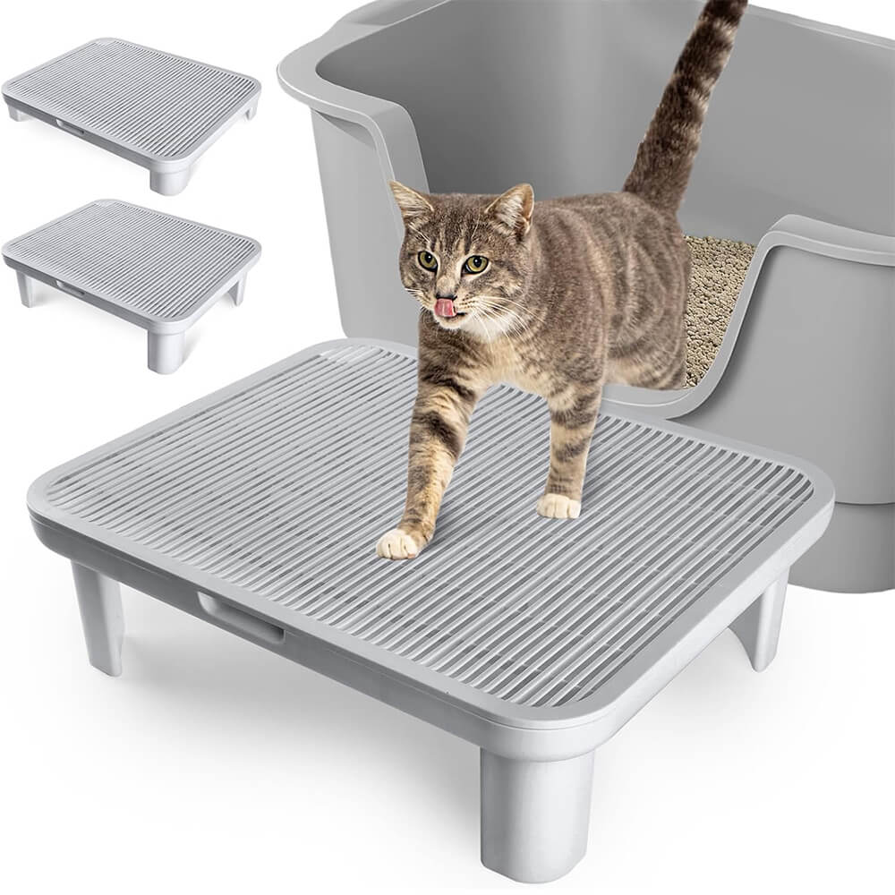 Cat Step Ramp Adjustable Litter Box Step with Filter Function-Grey - Gray