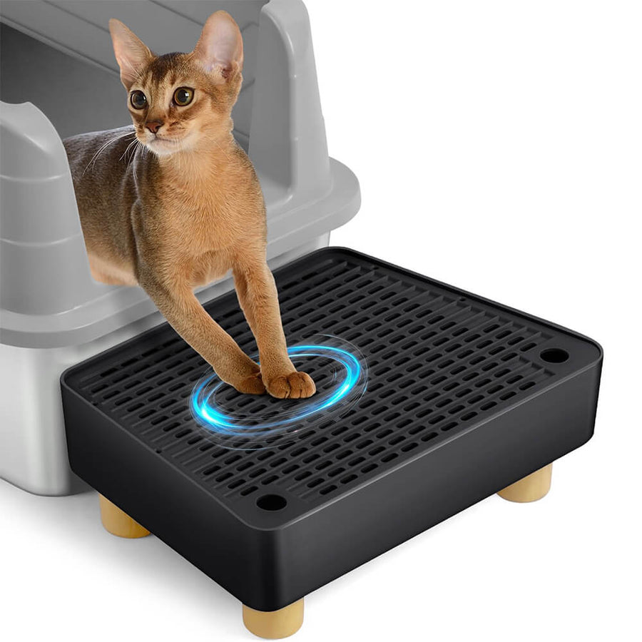 Extra Large Cat Litter Box Step Ramp with Litter Catcher & Filter Pedal - Black - Black