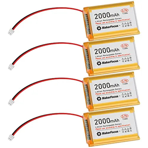 Lipo Battery 3.7V 2000mAh 1S 1C Rechargeable Lithium Battery with Protection Board, Rubber Insulation Tape and Micro JST 1.25 Plug for Arduino Node