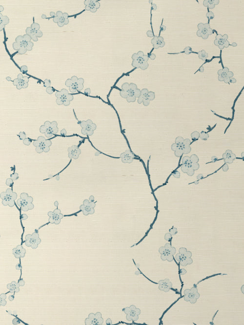 'Cherry Blossom' Grasscloth Wallpaper by Nathan Turner - Blue - Grasscloth Roll