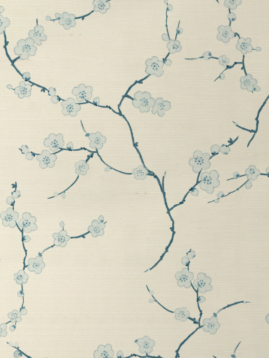 'Cherry Blossom' Grasscloth Wallpaper by Nathan Turner - Blue - Grasscloth Roll