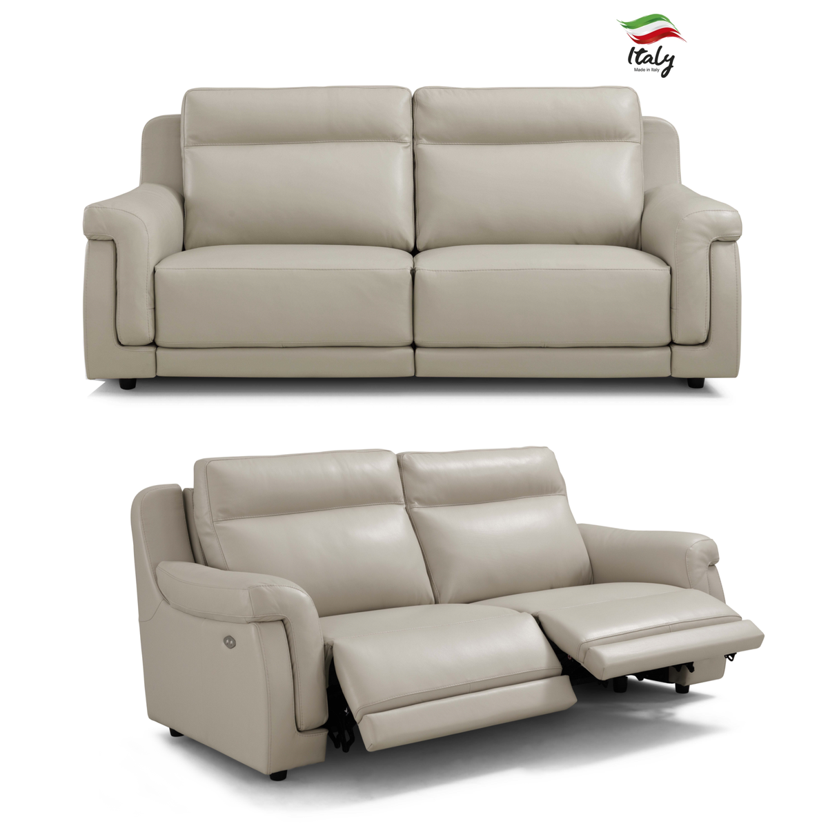 Clarke Cream Italian Leather 2 Seater & 3 Seater Power Recliner Sofa Set