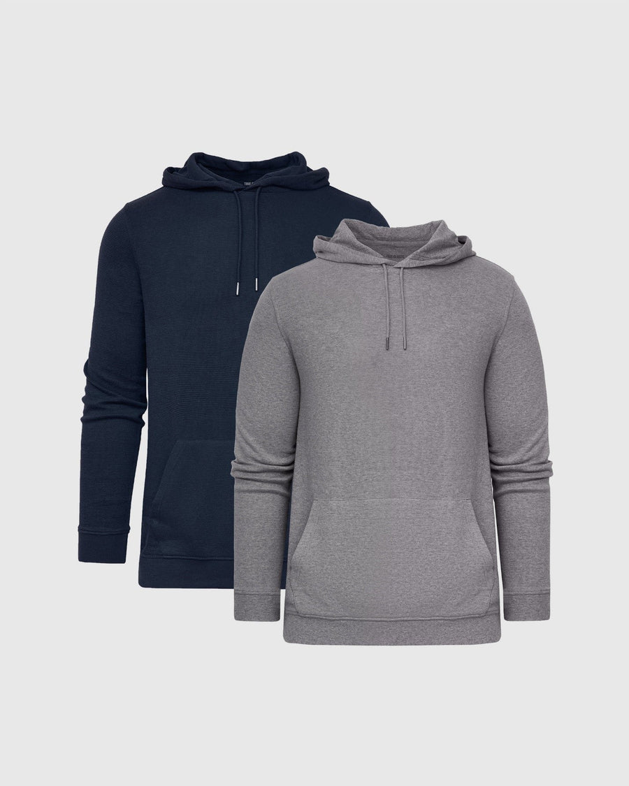 True Classic Navy Blue & Heather Gray Waffle Hoodie 2-Pack | Cotton Blend | Athletic Cut | 2XL