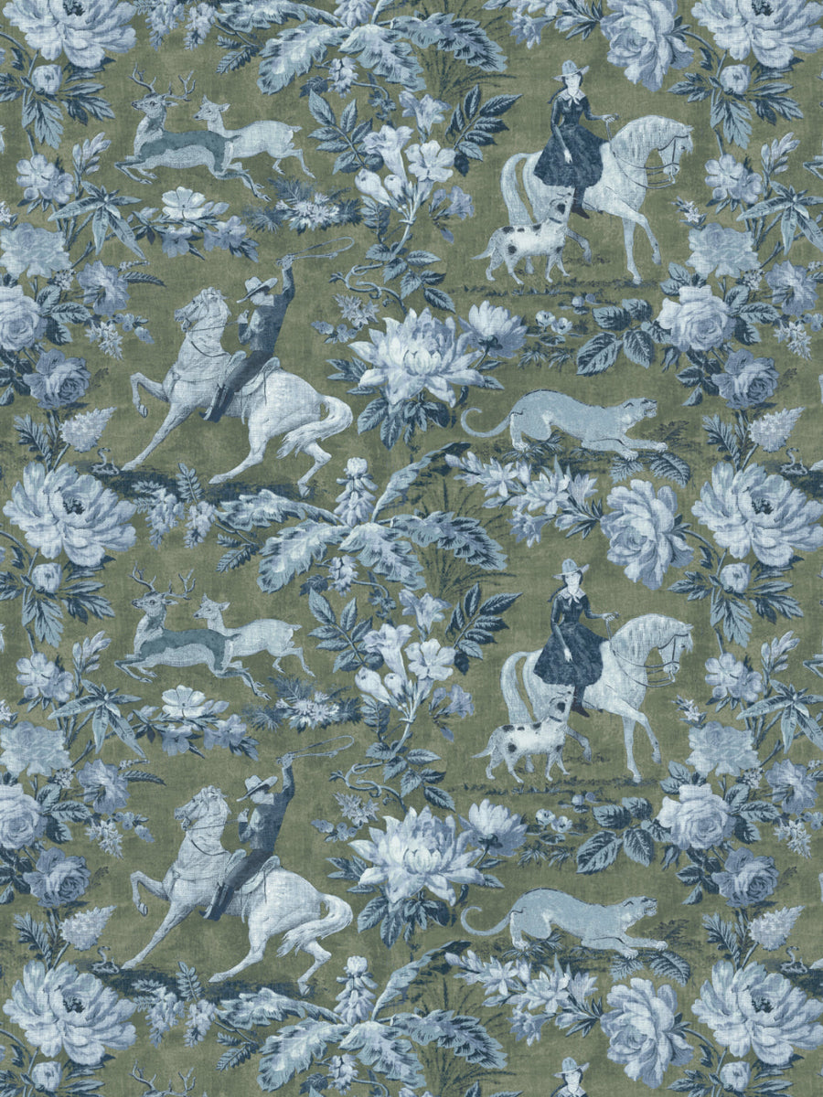 'Cowboy Toile' Wallpaper by Nathan Turner - Army Green - Removable / 26 in. x 4.5 ft.