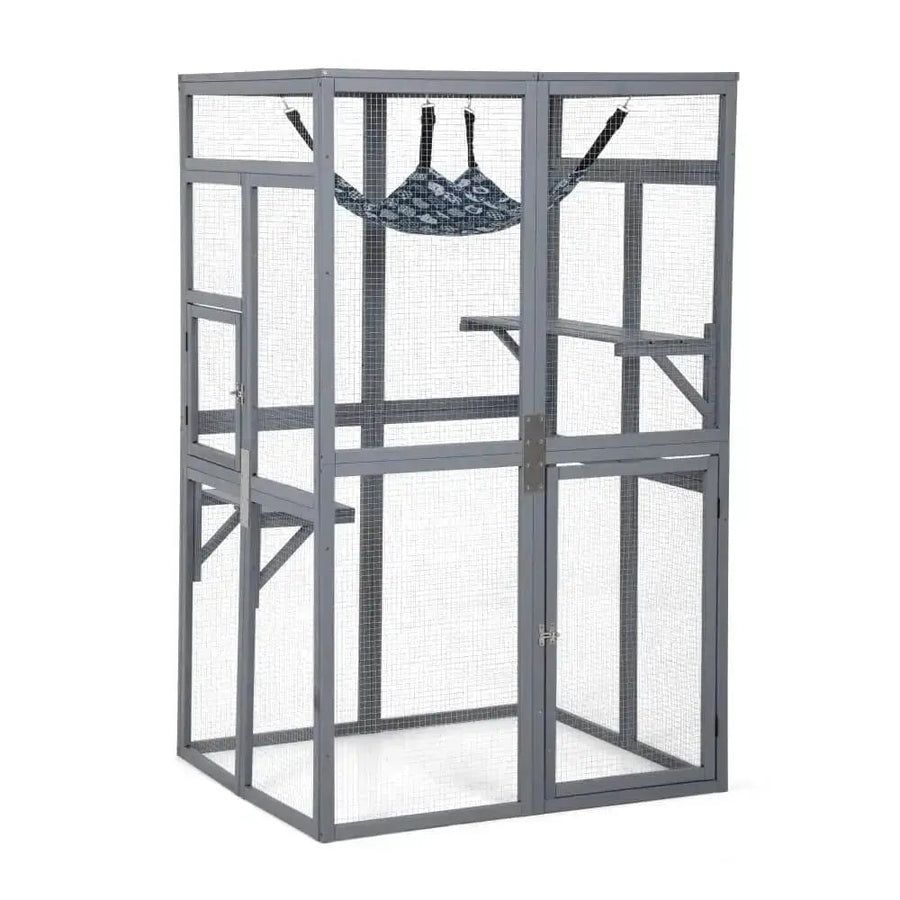 Coziwow 39″L Wooden Outdoor Cat Catio - Gray