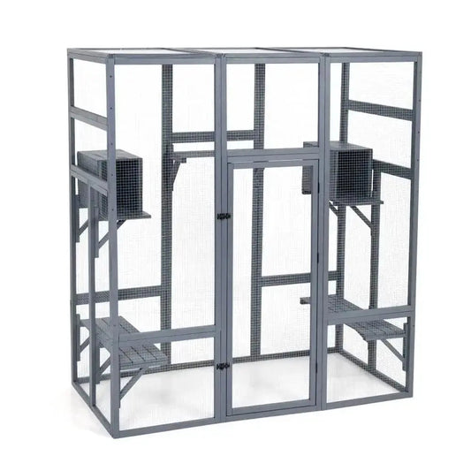 Coziwow 62″L Walk-In Wooden Cat Enclosure - Gray / Standard