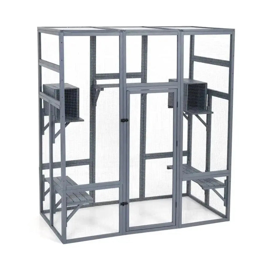 Coziwow 62″L Walk-In Wooden Cat Enclosure - Gray / Standard