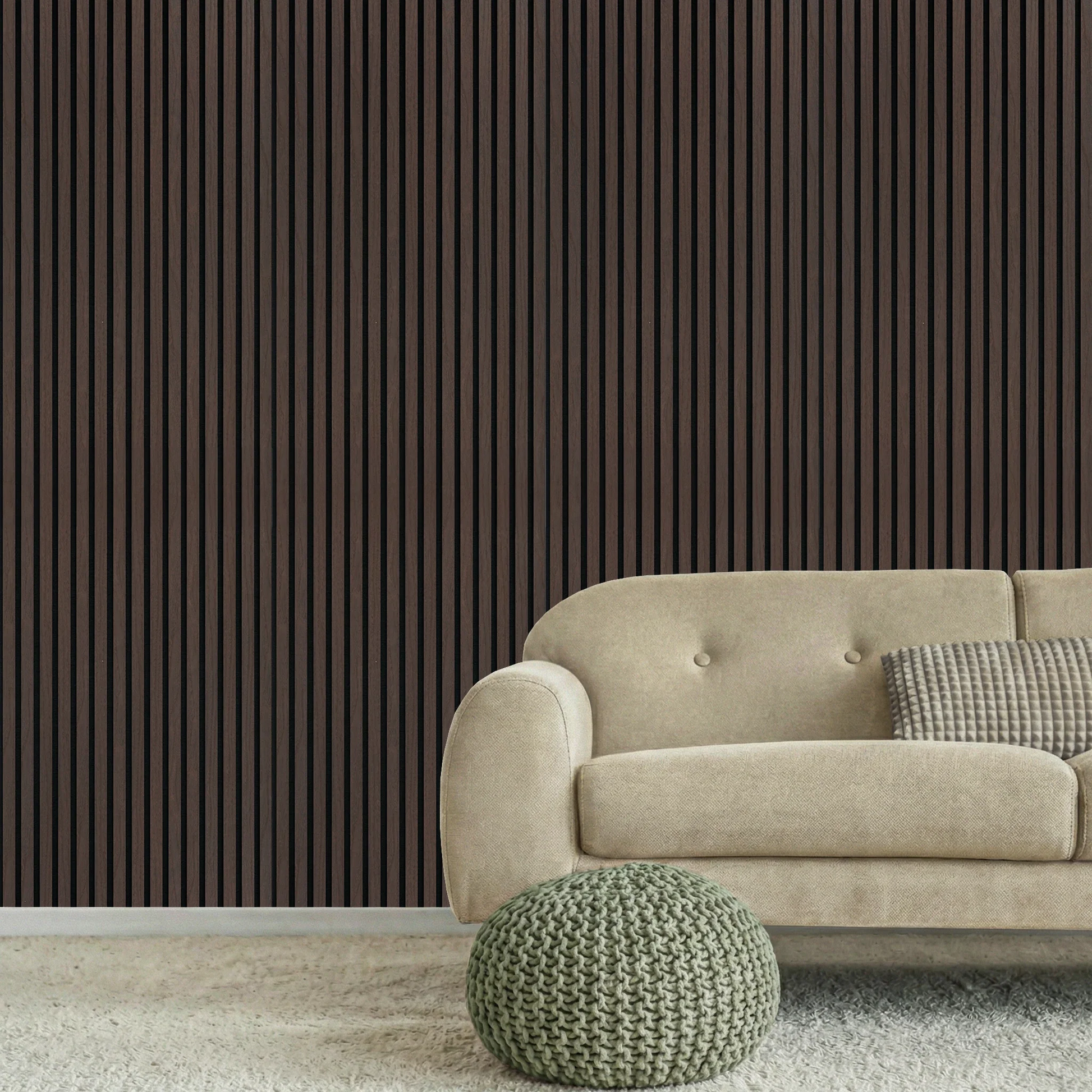 Acoustic Slat Wood Wall Panel - Smoked Oak - 2400